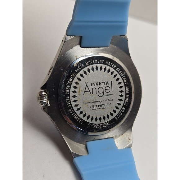 Invicta Angel Womens 40mm Blue Silicone White Dial Date Quartz Watch New Battery main image 2